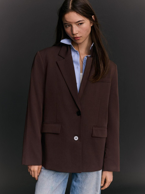 Bershka Solid Notched Lapel Blazer