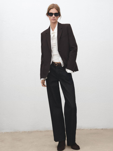 MANGO Single-Breasted Padded Shoulder Notched Lapel Collar Blazer - Image 4