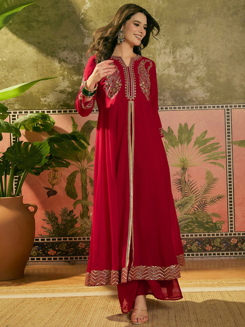 Sangria Embroidered A-Line Kurta With Palazzo