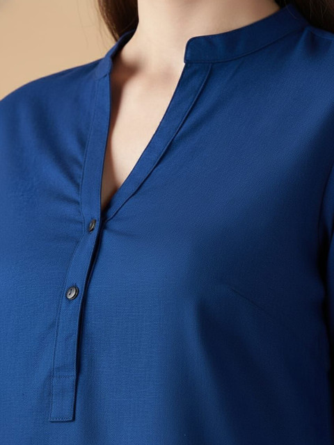 Anouk Mandarin Collar Three-Quarter Sleeves Panelled Cotton A-Line Kurta - Image 2