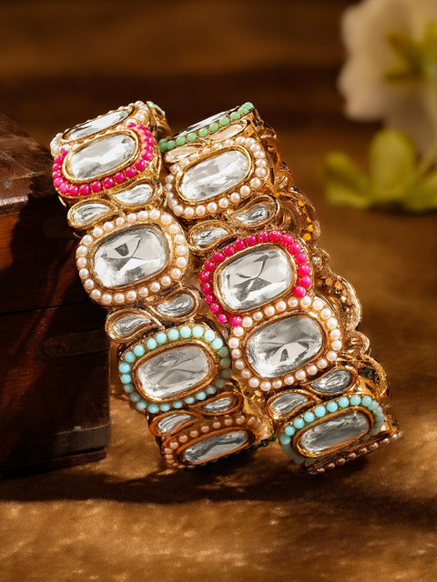Rubans Set of 2 Gold-Plated Kundan-Studded Bangles