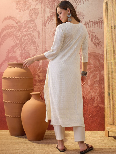Sangria Women Ethnic Motifs Embroidered Chikankari Floral Kurta - Image 2