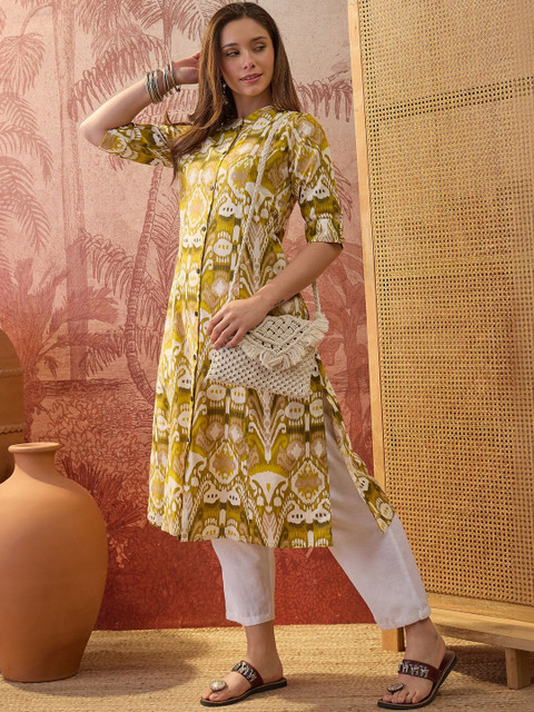 Sangria Women Floral Printed Pure Cotton A-Line Kurta