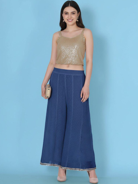 Moda Rapido Women Polka Dot Embellished Flared Ethnic Palazzos