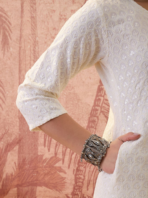 Sangria Women Ethnic Motifs Embroidered Chikankari Floral Kurta - Image 6