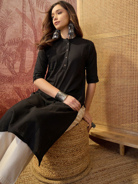 Sangria Women Solid Mandarin Collar Kurta