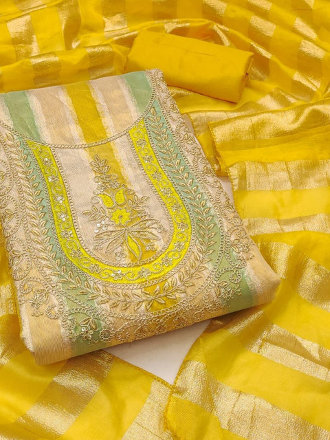 KALINI Embroidered Art Silk Unstitched Dress Material