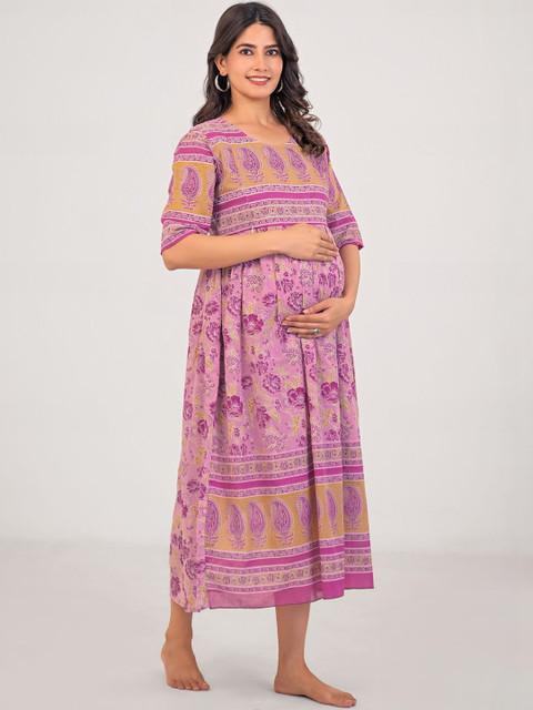 Pahiya Floral Print Maternity A-Line Maxi Dress
