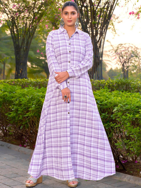 SARINKU Checked Shirt Maxi Dress