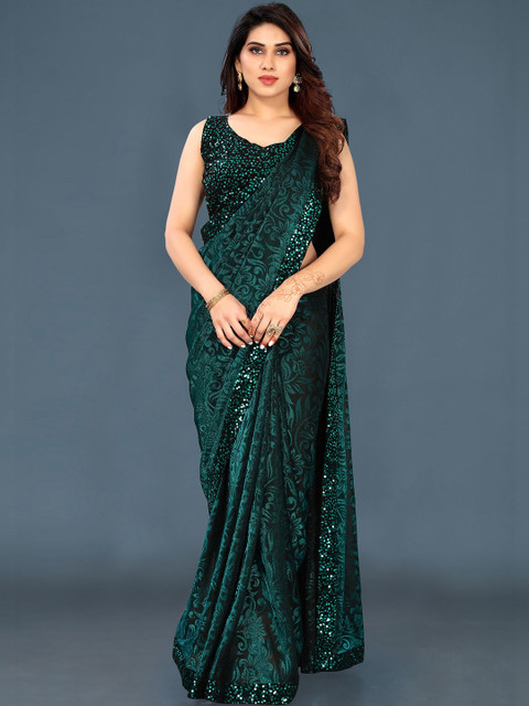 ENCLIQ Floral Sequinned Voile Jamdani Saree