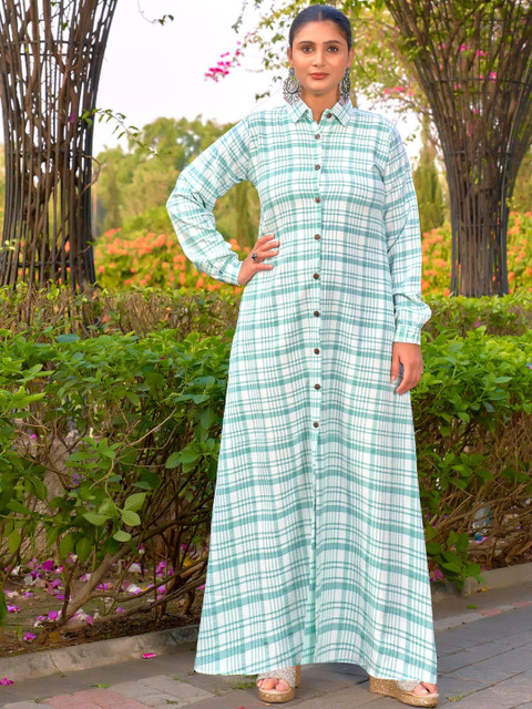SARINKU Checked A-Line Maxi Dress
