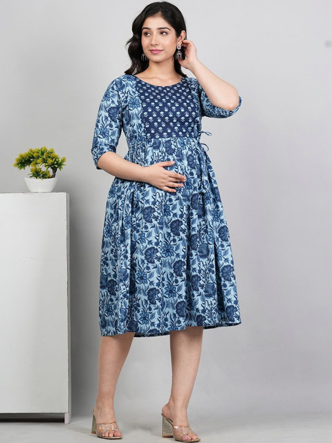 Fabriza Women Floral Printed Gotta Patti Floral Maternity Anarkali Kurta