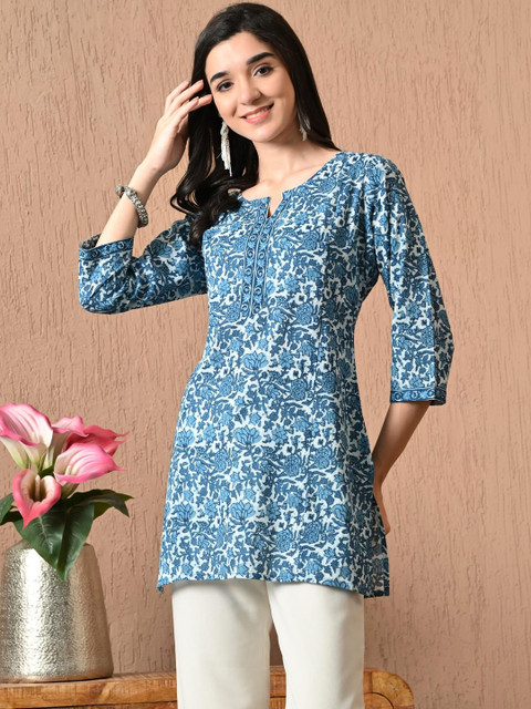 Anouk Mirage Floral Printed V-Neck Pure Cotton Kurti