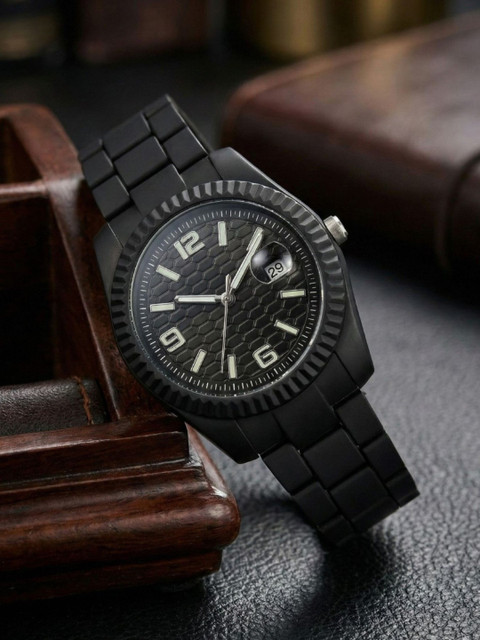 Americanviber Unisex Patterned Dial & Straps Analogue Multi Function Automatic Watch AVM0042 BLACK PVC MEN