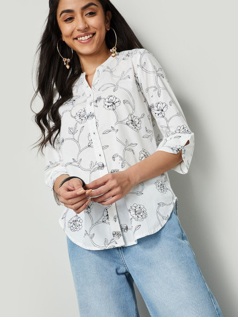 Colour Me by Melange Floral Print Mandarin Collar Cotton Top