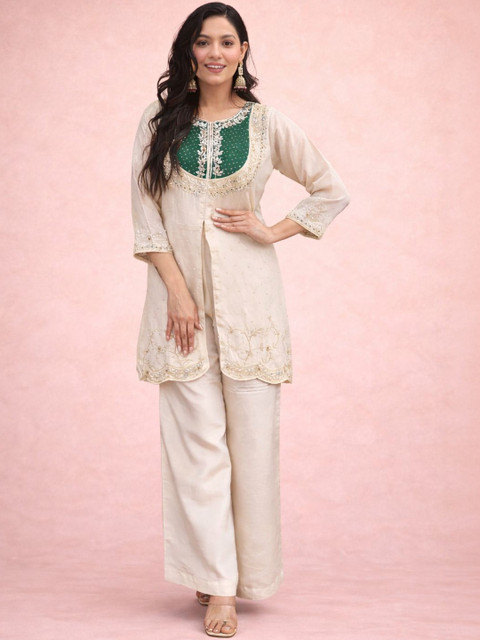 Anouk Embroidered Round Neck Tunic & Palazzos Co-Ords