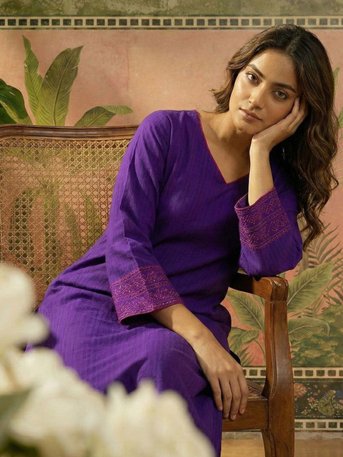 Sangria V-Neck Kurta & Palazzos Kurta Sets