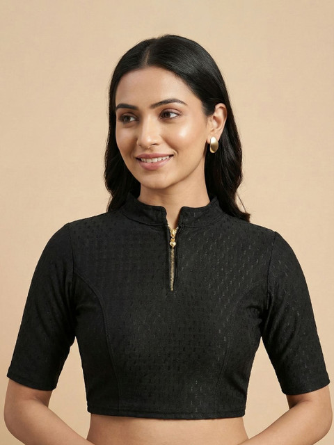 OLWAZE Self-Design Mandarin Collar Saree Blouse
