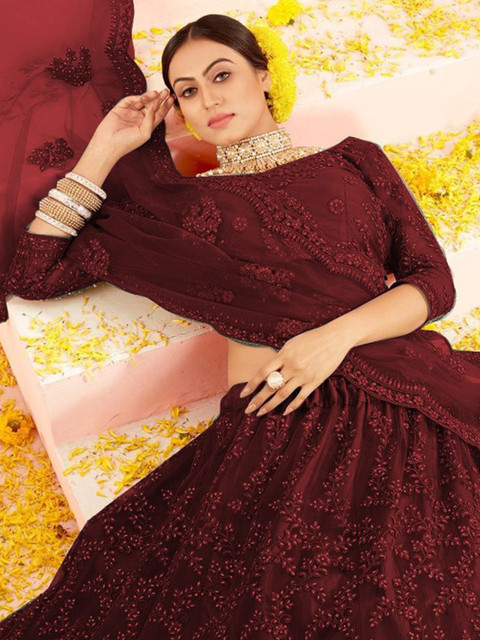 REELOVE FACTORY Embroidered Sequinned Semi-Stitched Lehenga & Blouse With Dupatta - Image 5