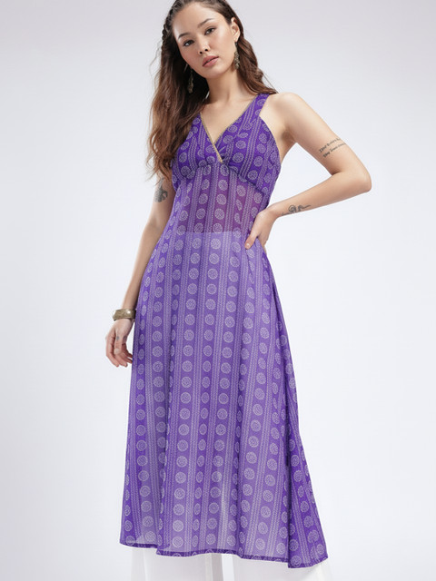 fusion by glitchez Floral Printed V-Neck A-Line Kurta