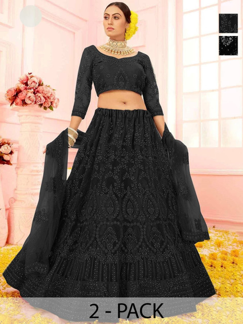 REELOVE FACTORY Embroidered Thread Work Semi-Stitched Lehenga & Unstitched Blouse With Dupatta