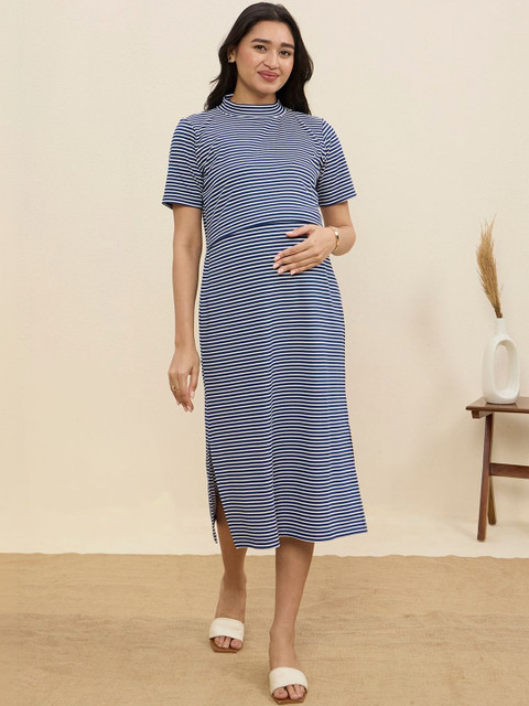 MomToBe Striped Maternity A-Line Midi Dress