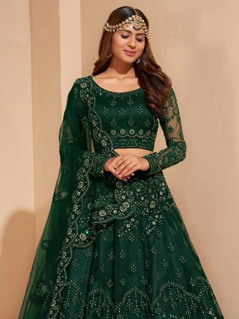 REELOVE FACTORY Embellished Sequinned Semi-Stitched Lehenga & Unstitched Blouse With Dupatta - Image 5