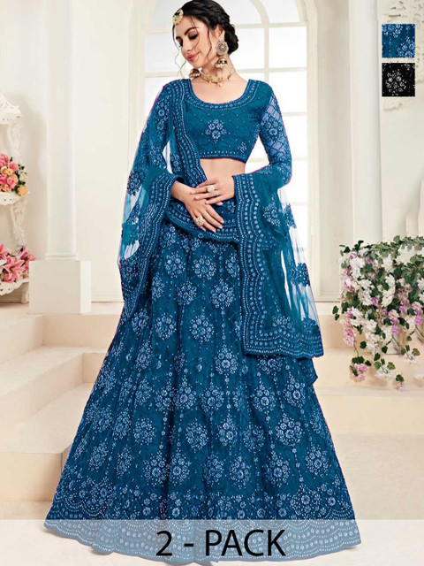 REELOVE FACTORY Embellished Sequinned Semi-Stitched Lehenga & Unstitched Blouse With Dupatta