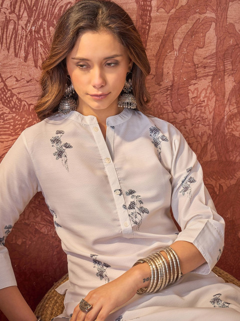 Sangria Printed Mandarin Collar Calf Length Straight Kurtas - Image 3