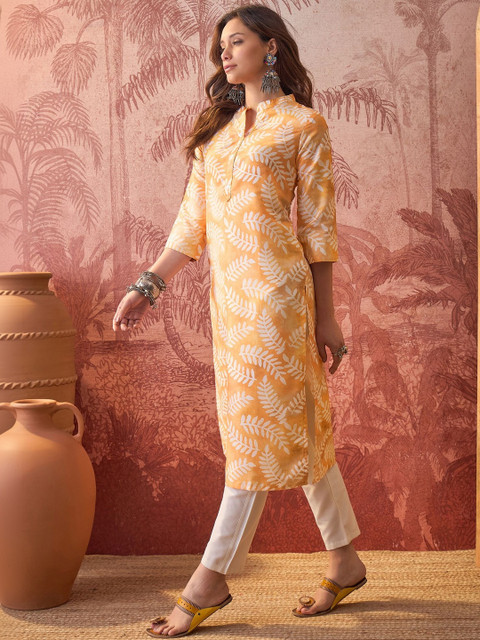 Sangria Printed Mandarin Collar Calf Length Straight Kurtas - Image 4