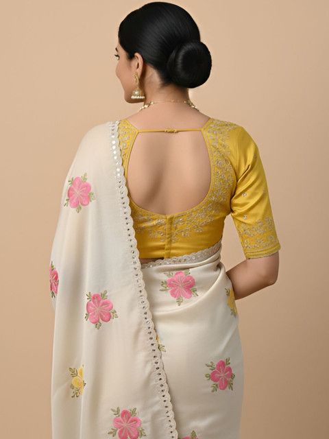 DESI RIWAAZ Floral Mirror Work Pure Georgette Saree - Image 3