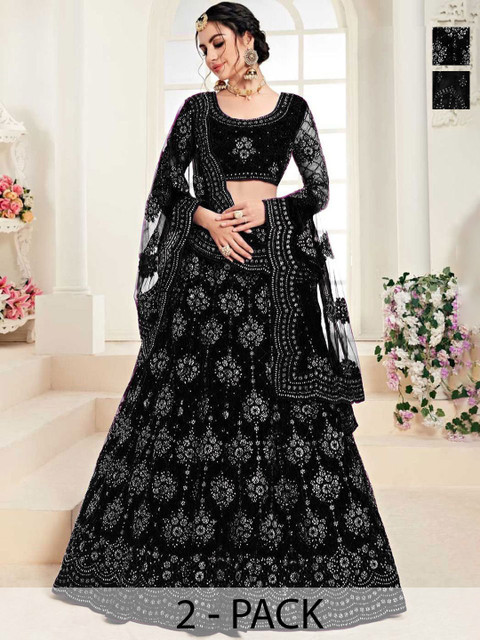 REELOVE FACTORY Embellished Sequinned Semi-Stitched Lehenga & Unstitched Blouse With Dupatta