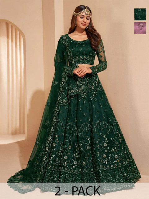 REELOVE FACTORY Embellished Beads and Stones Semi-Stitched Lehenga & Unstitched Blouse With Dupatta