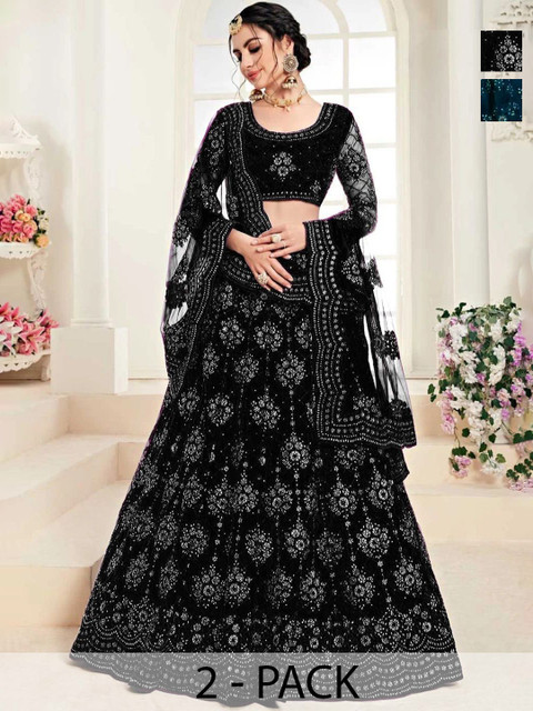 REELOVE FACTORY Embellished Sequinned Semi-Stitched Lehenga & Unstitched Blouse With Dupatta