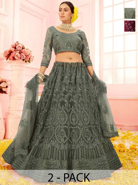 REELOVE FACTORY Embellished Sequinned Semi-Stitched Lehenga & Unstitched Blouse With Dupatta