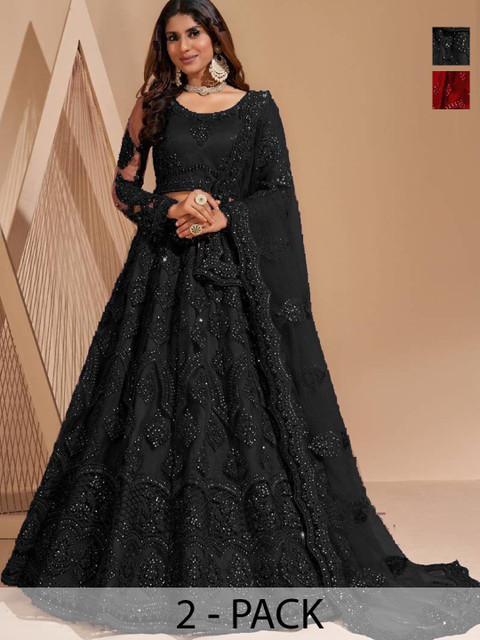 REELOVE FACTORY Embellished Sequinned Semi-Stitched Lehenga & Blouse With Dupatta