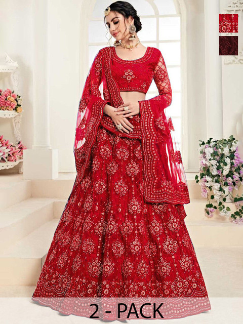 REELOVE FACTORY Sequinned Semi-Stitched Lehenga & Unstitched Blouse With Dupatta