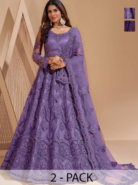 REELOVE FACTORY Embroidered Sequinned Semi-Stitched Lehenga & Unstitched Blouse With Dupatta