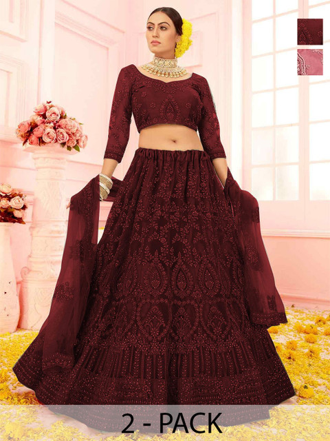 REELOVE FACTORY Embroidered Thread Work Semi-Stitched Lehenga & Unstitched Blouse With Dupatta