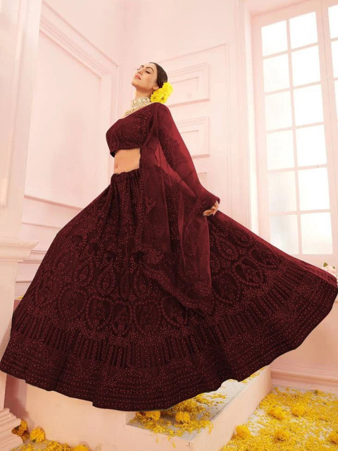 REELOVE FACTORY Embellished Sequinned Semi-Stitched Lehenga & Unstitched Blouse With Dupatta - Image 4