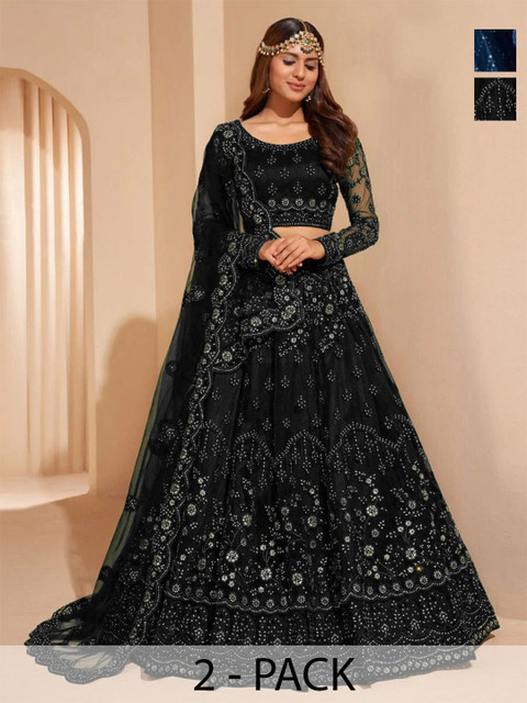 REELOVE FACTORY Embellished Sequinned Semi-Stitched Lehenga & Unstitched Blouse With Dupatta