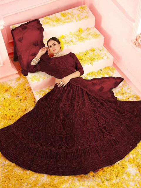 REELOVE FACTORY Embroidered Sequinned Semi-Stitched Lehenga & Blouse With Dupatta - Image 4