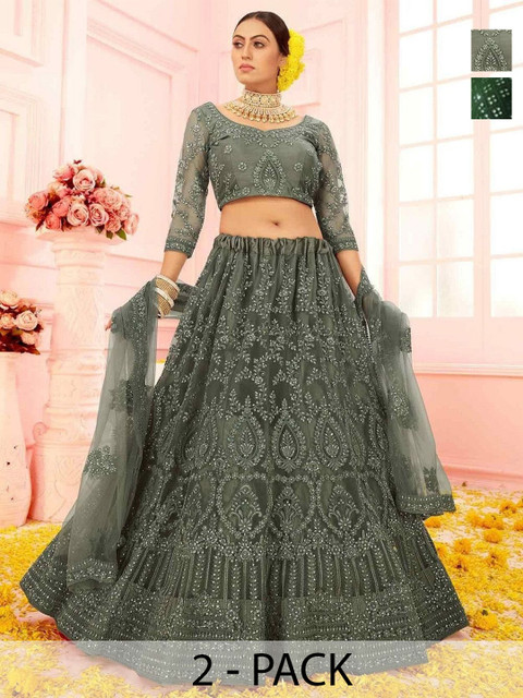 REELOVE FACTORY Embellished Sequinned Semi-Stitched Lehenga & Unstitched Blouse With Dupatta