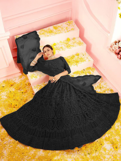 REELOVE FACTORY Embellished Sequinned Semi-Stitched Lehenga & Blouse With Dupatta - Image 5