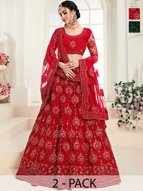 REELOVE FACTORY Embellished Sequinned Semi-Stitched Lehenga & Unstitched Blouse With Dupatta