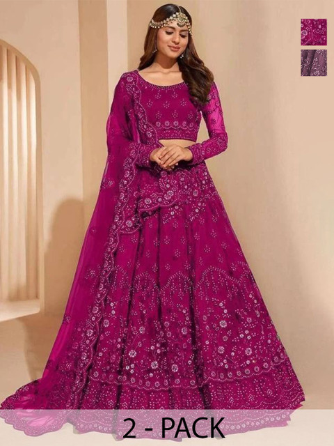 REELOVE FACTORY Embellished Sequinned Semi-Stitched Lehenga & Unstitched Blouse With Dupatta
