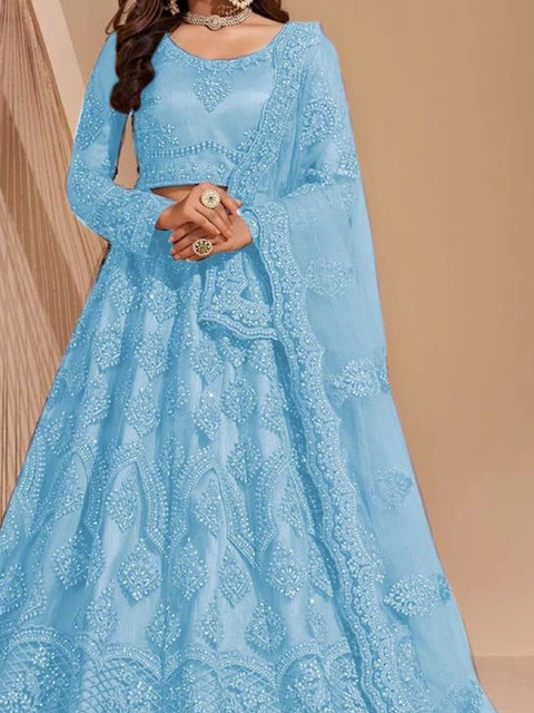 REELOVE FACTORY Embellished Sequinned Semi-Stitched Lehenga & Unstitched Blouse With Dupatta - Image 5