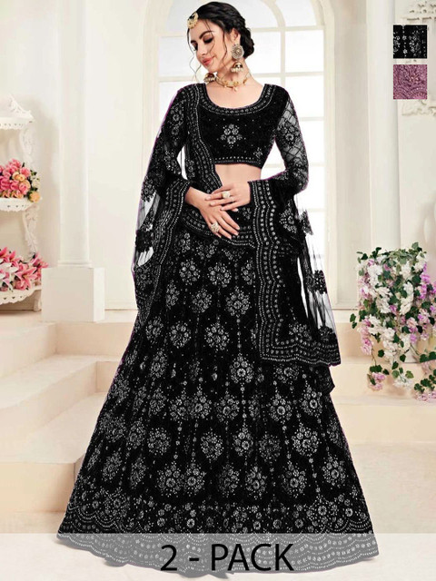 REELOVE FACTORY Embellished Sequinned Semi-Stitched Lehenga & Unstitched Blouse With Dupatta