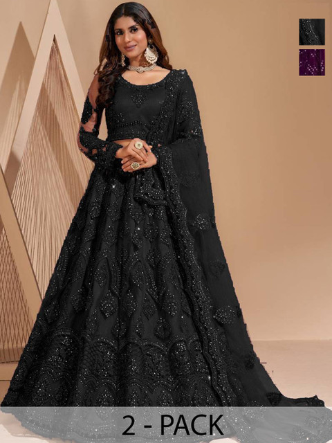 REELOVE FACTORY Sequinned Semi-Stitched Lehenga & Unstitched Blouse With Dupatta