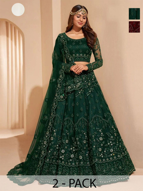 REELOVE FACTORY Embellished Sequinned Semi-Stitched Lehenga & Unstitched Blouse With Dupatta